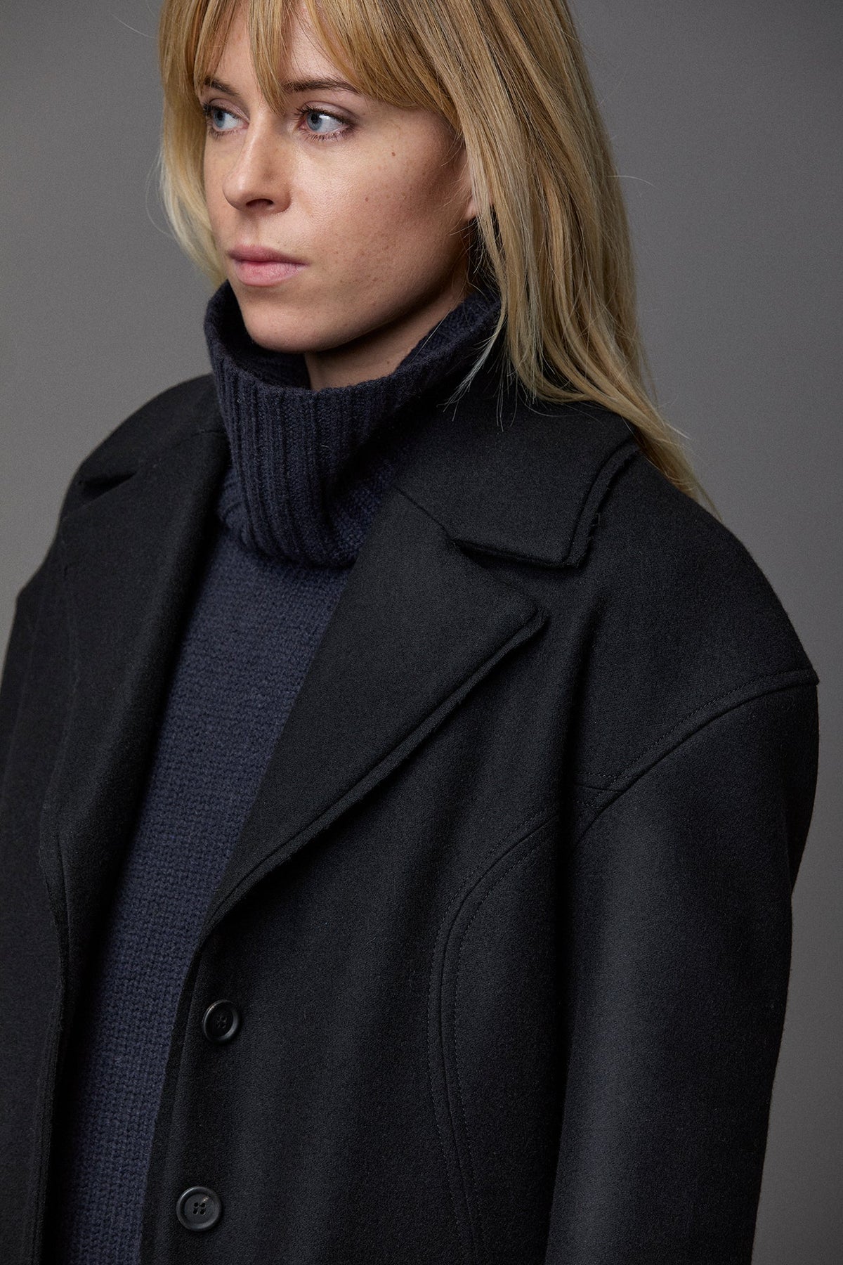 Elegant Black Long Wool Coat