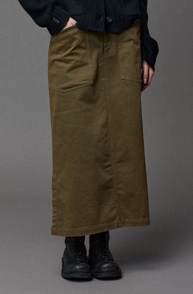 Military Green Simple Workwear Maxi Skirt
