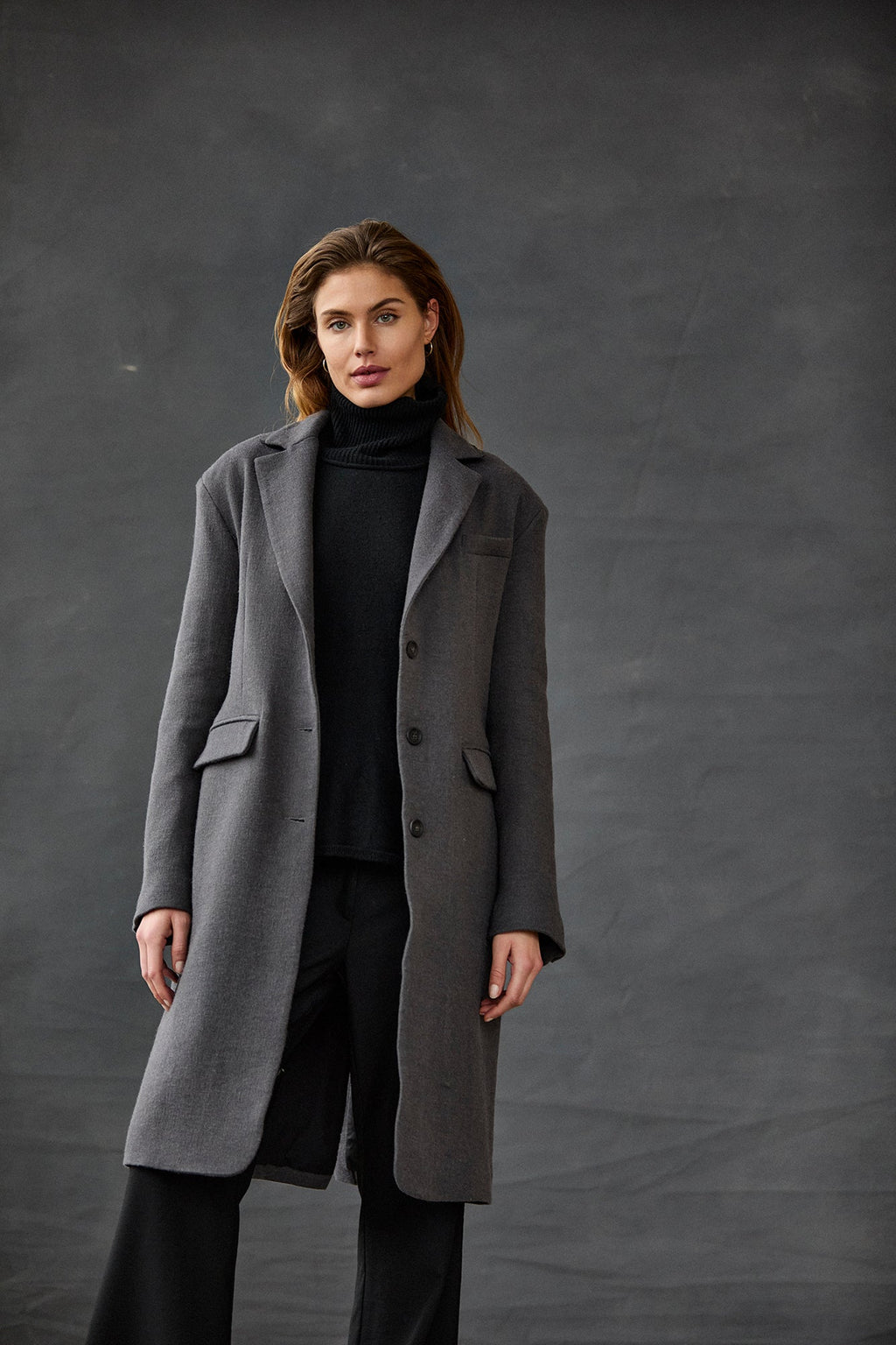 Classic Grey Slim-Fit Suit-Style Double-Faced Wool Coat