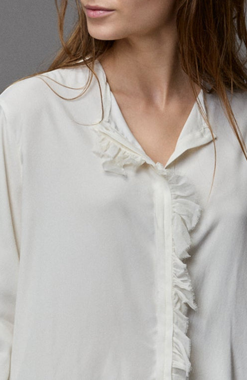 White Long - Sleeved Shirt with Ruffles