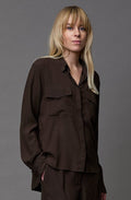 Dark Brown Casual Loose Workwear Shirt