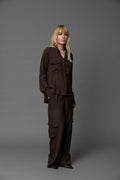 Brown Draped Multi-Pocket Casual Trousers