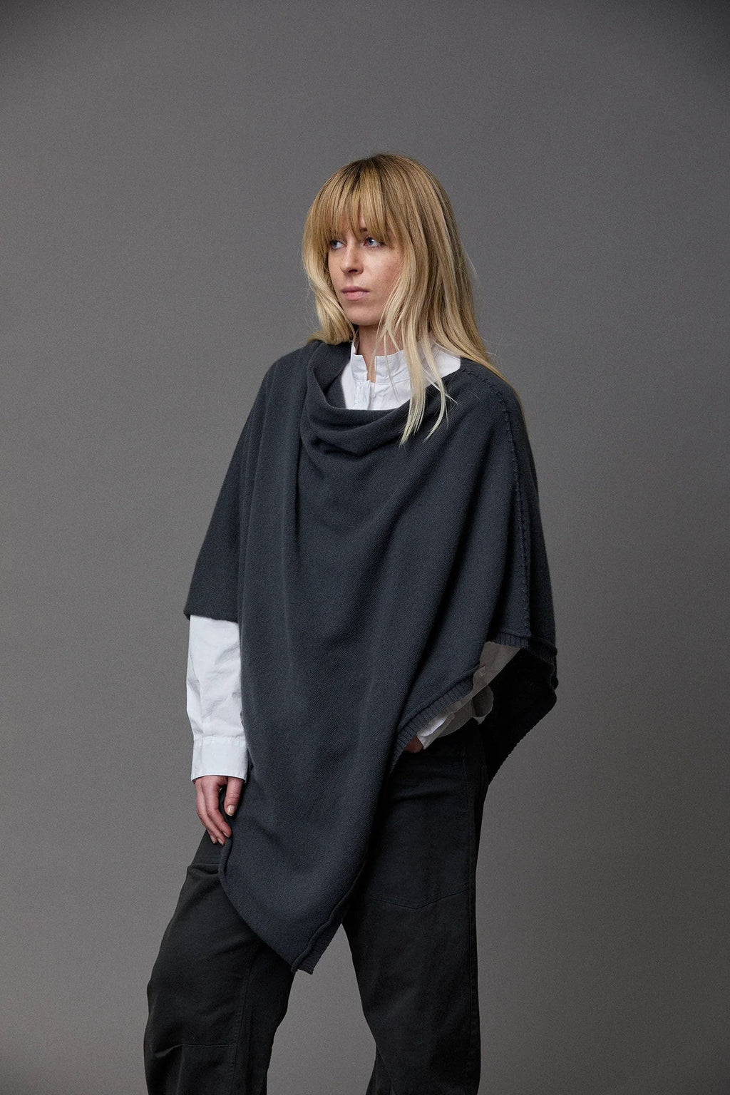 Relaxed Wool-Like Cape-Style Cardigan