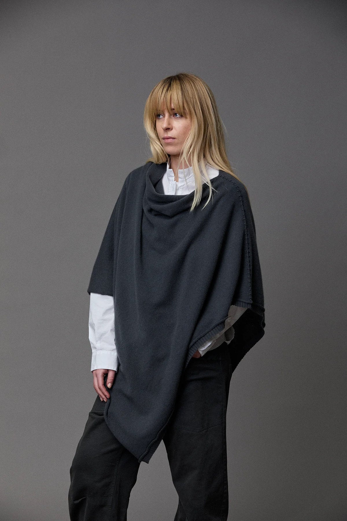 Relaxed Wool-Like Cape-Style Cardigan
