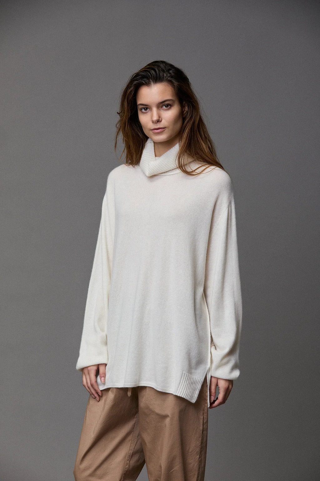 Soft White Turtleneck Oversized Cashmere Sweater