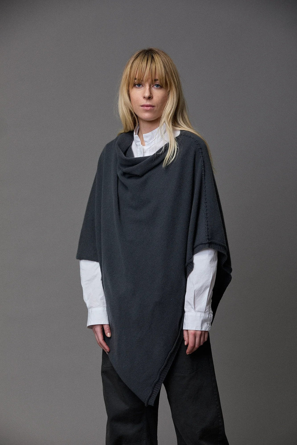 Relaxed Wool-Like Cape-Style Cardigan