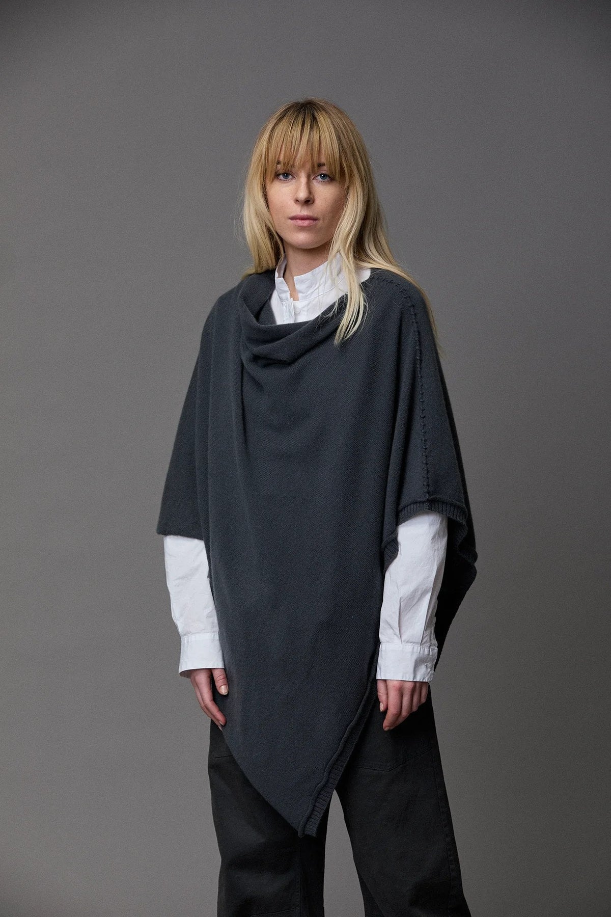 Relaxed Wool-Like Cape-Style Cardigan