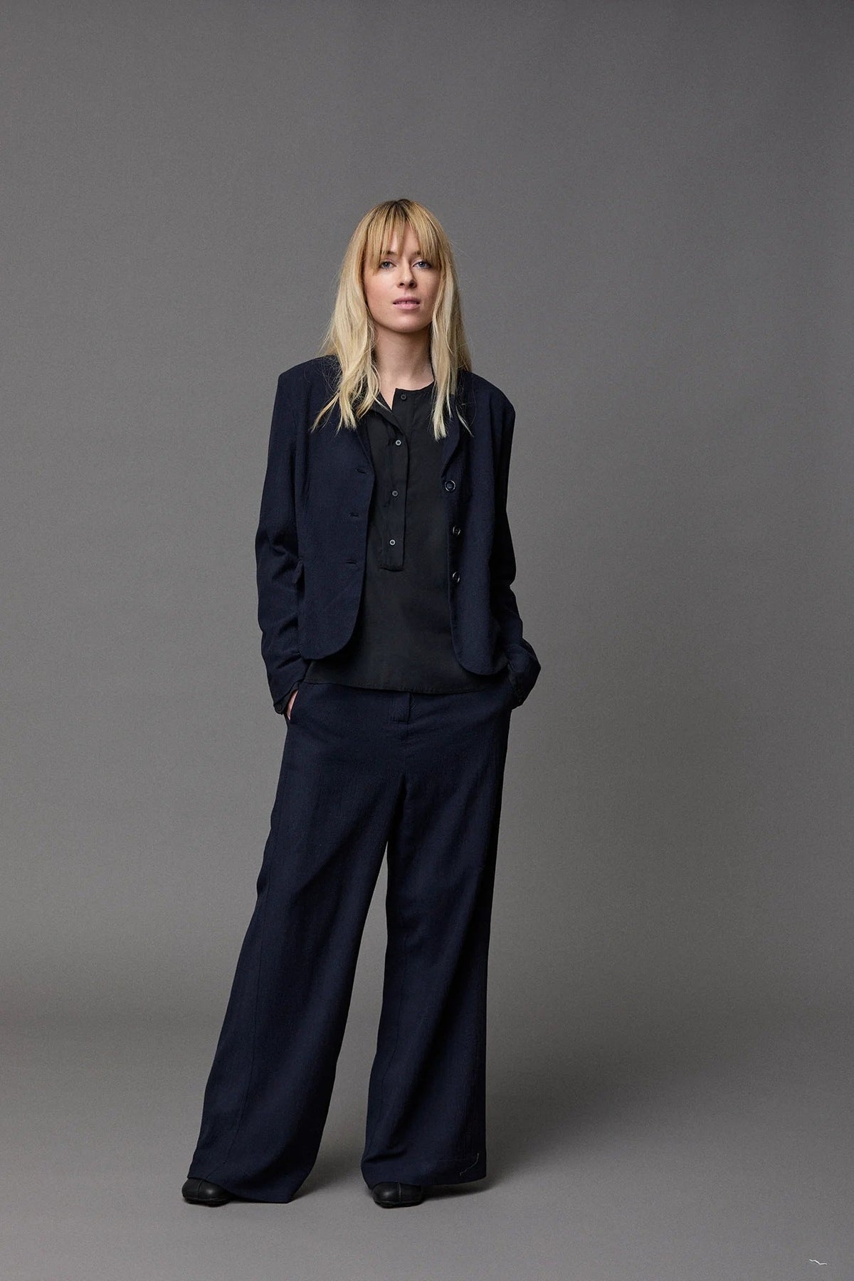 Loose Dark Blue Casual Trousers