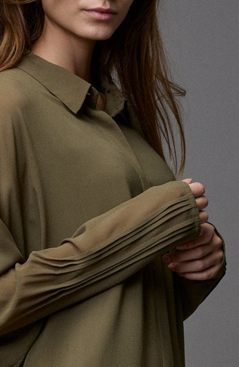Army Green Drapey Long-Sleeve Shirt