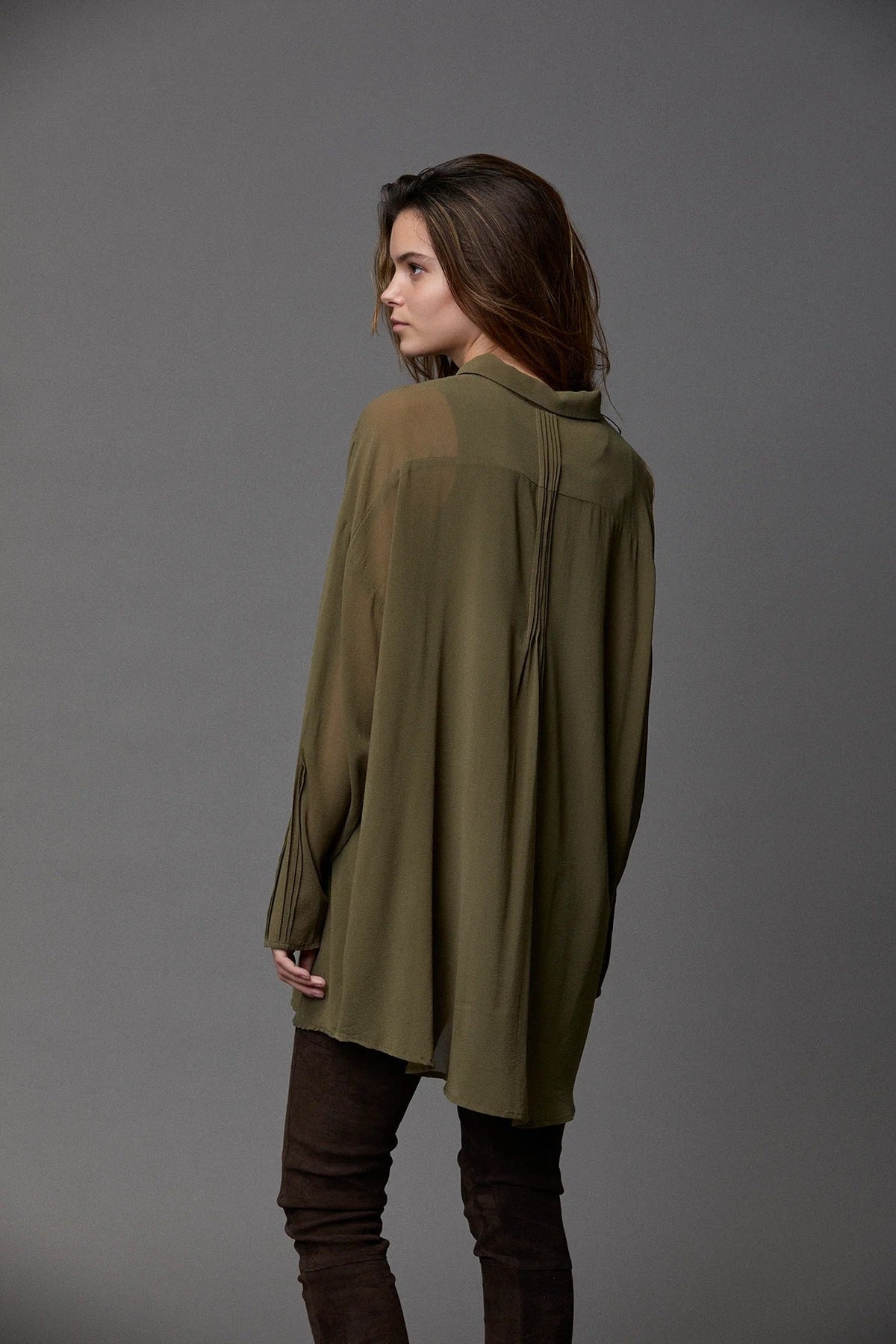 Army Green Drapey Long-Sleeve Shirt