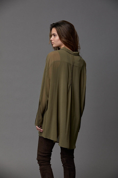 Army Green Drapey Long-Sleeve Shirt