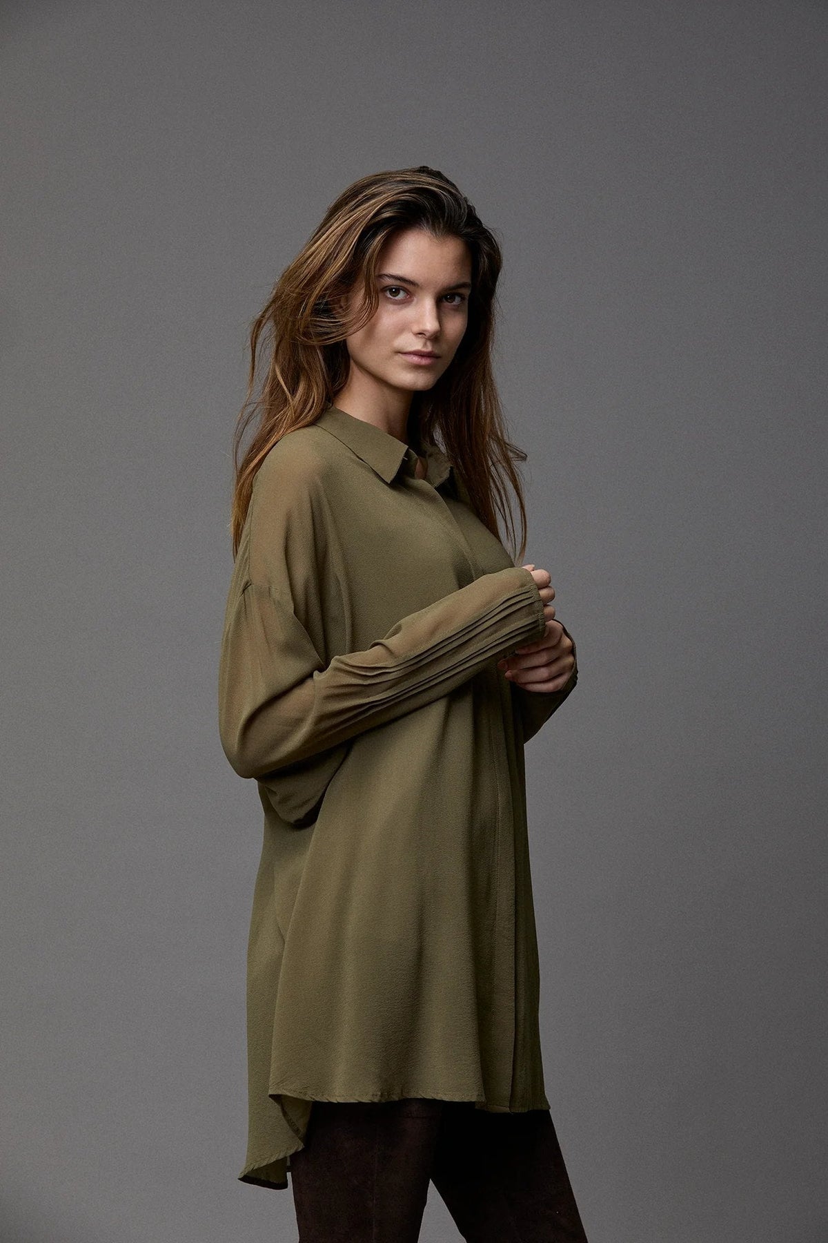 Army Green Drapey Long-Sleeve Shirt