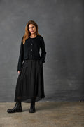 Black Pleated Skirt with Knitted Cardigan