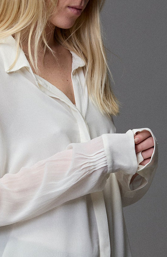 White Long-Sleeve See-Through Shirt
