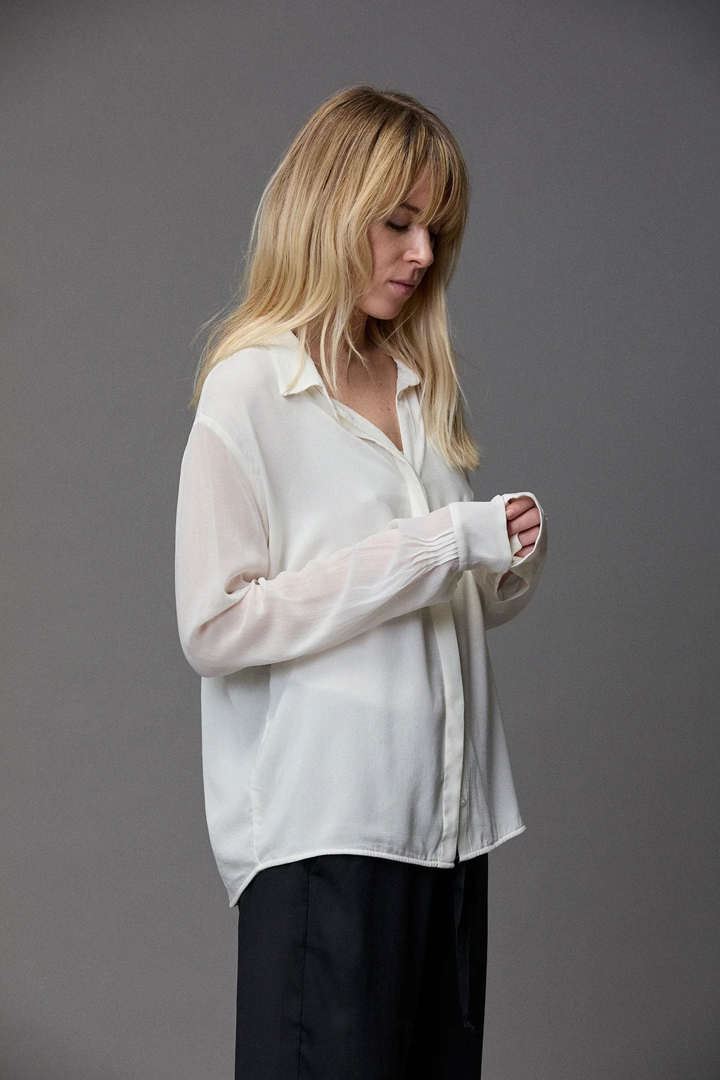 White Long-Sleeve See-Through Shirt