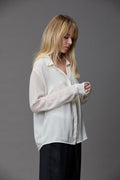 White Long-Sleeve See-Through Shirt