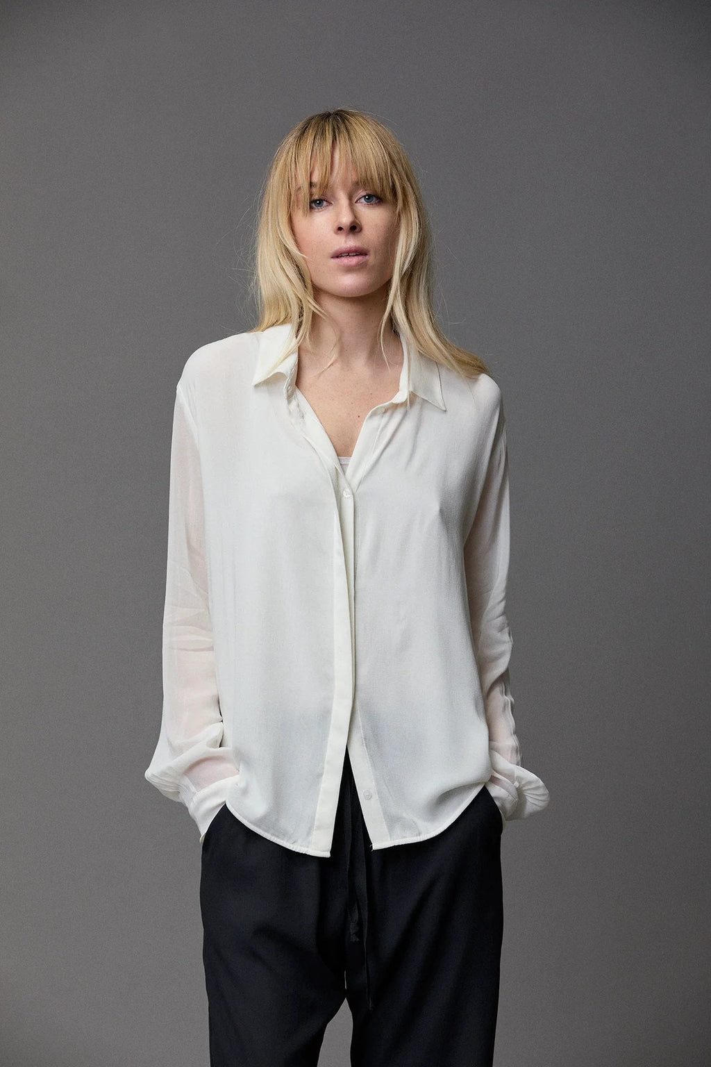 White Long-Sleeve See-Through Shirt