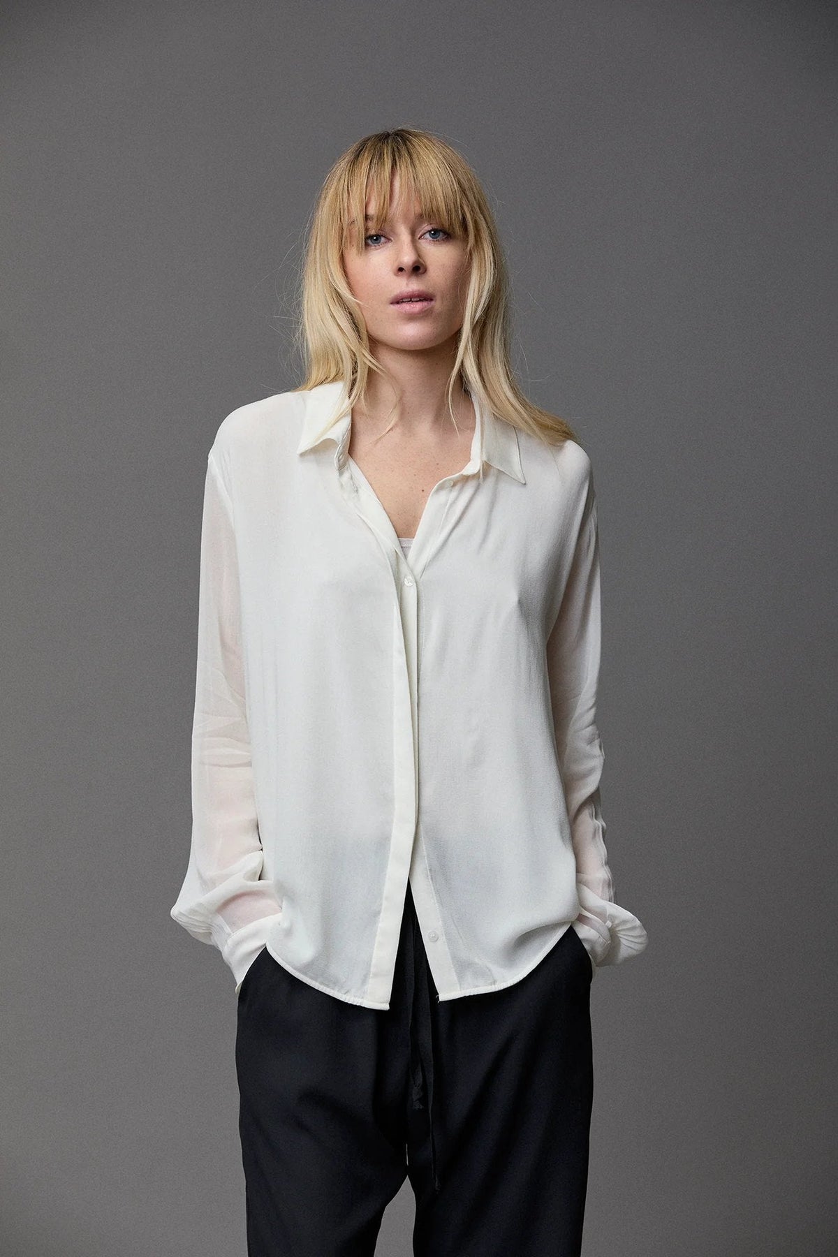 White Long-Sleeve See-Through Shirt
