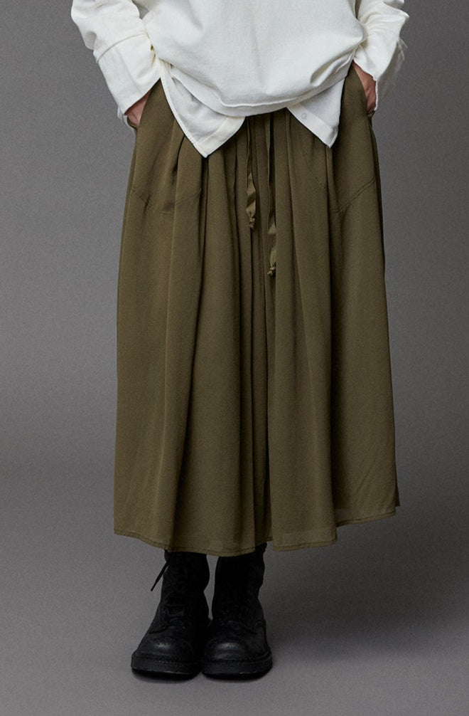 Simple Style Army Green Midi Skirt