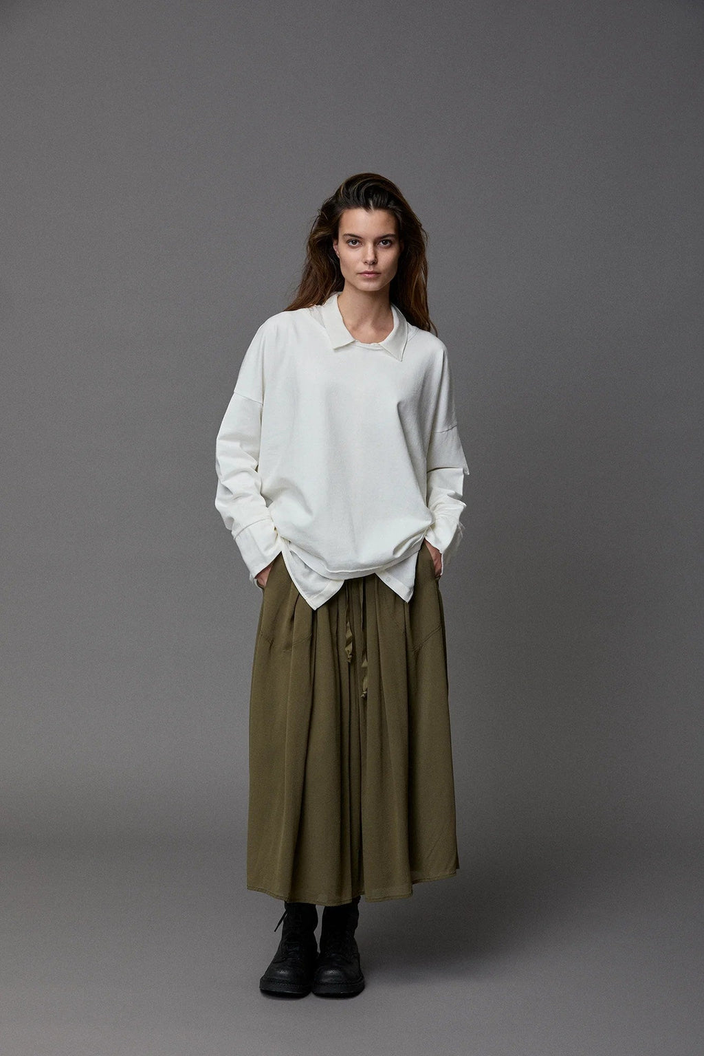 Simple Style Army Green Midi Skirt