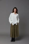 Simple Style Army Green Midi Skirt