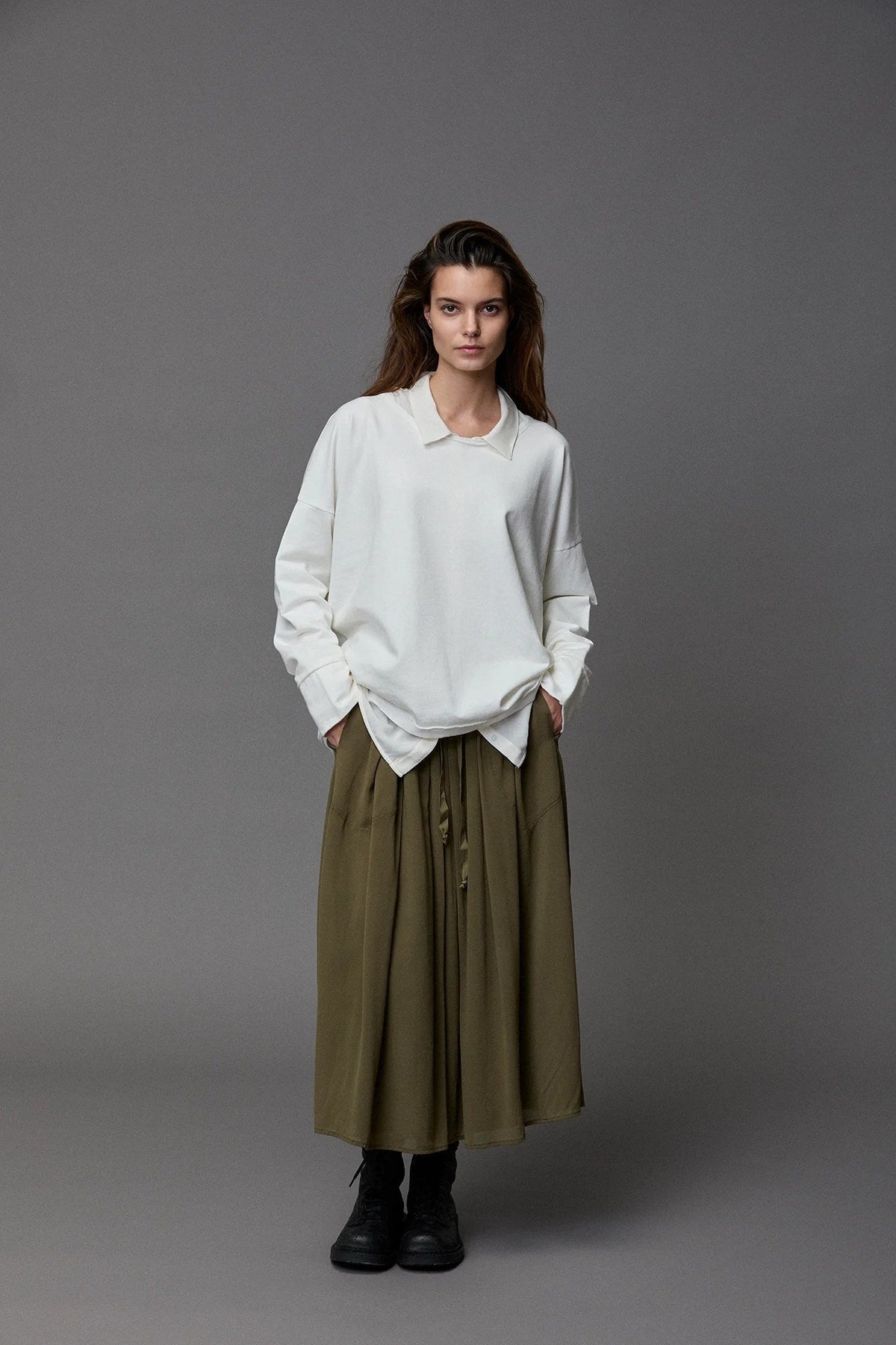Simple Style Army Green Midi Skirt