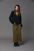 Military Green Simple Workwear Maxi Skirt
