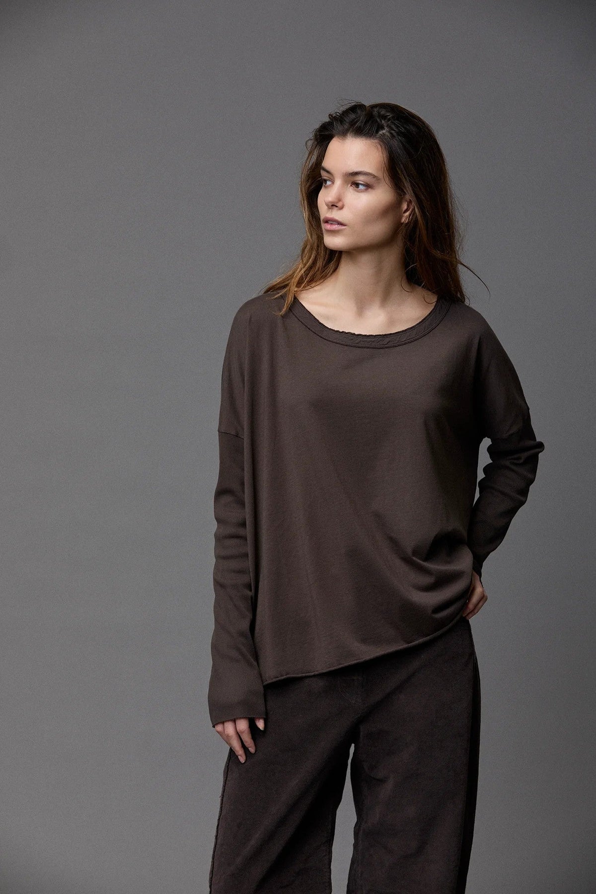 Asymmetric Design Long Sleeved Crew Neck Loose Knit Sweater
