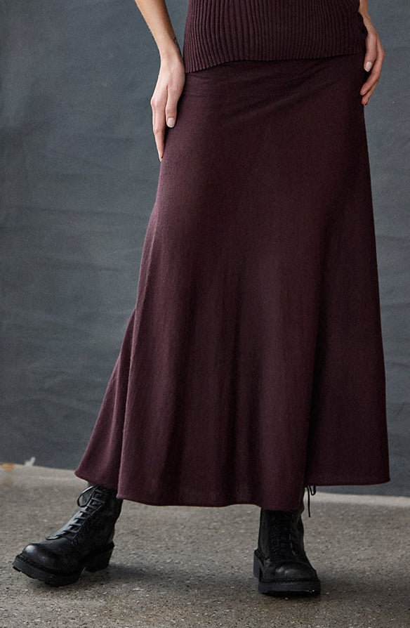 Wine Red Fitted Knitted Top and Long Skirt Set