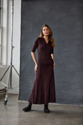 Wine Red Fitted Knitted Top and Long Skirt Set
