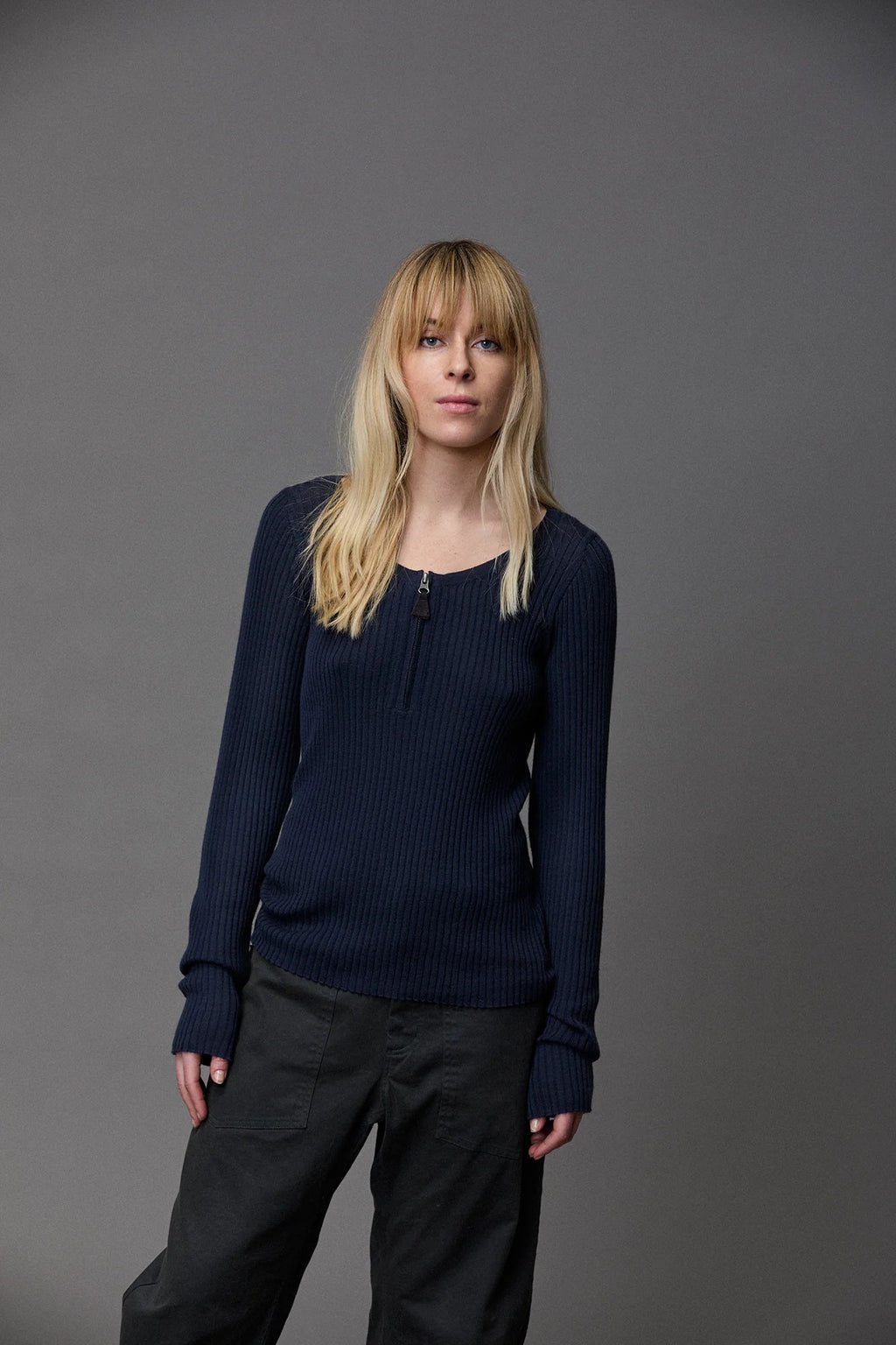 Cozy Ribbed Knit Pullover with Front Zipper