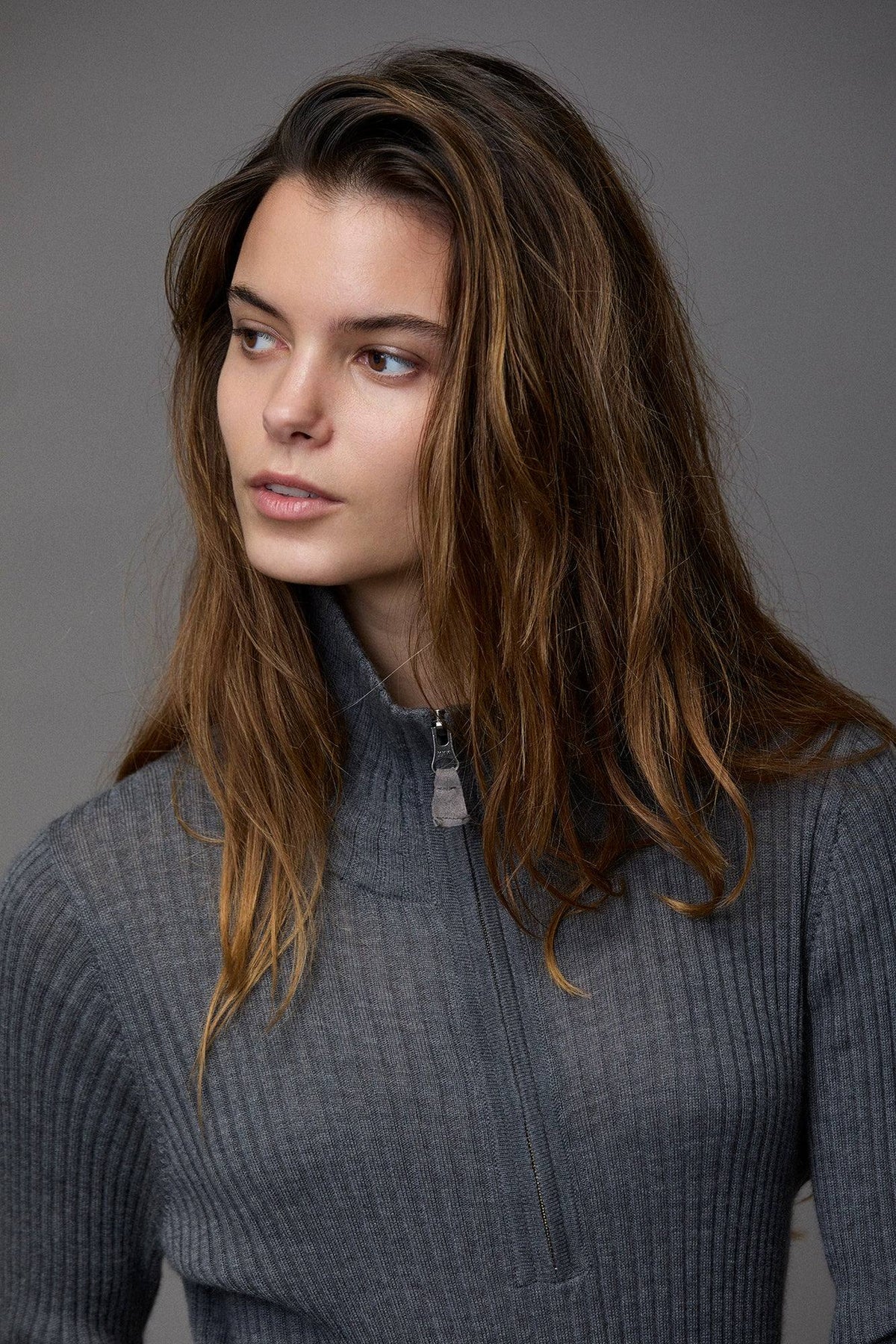 Long-Sleeve High-Neck Half-Zip Knit Top