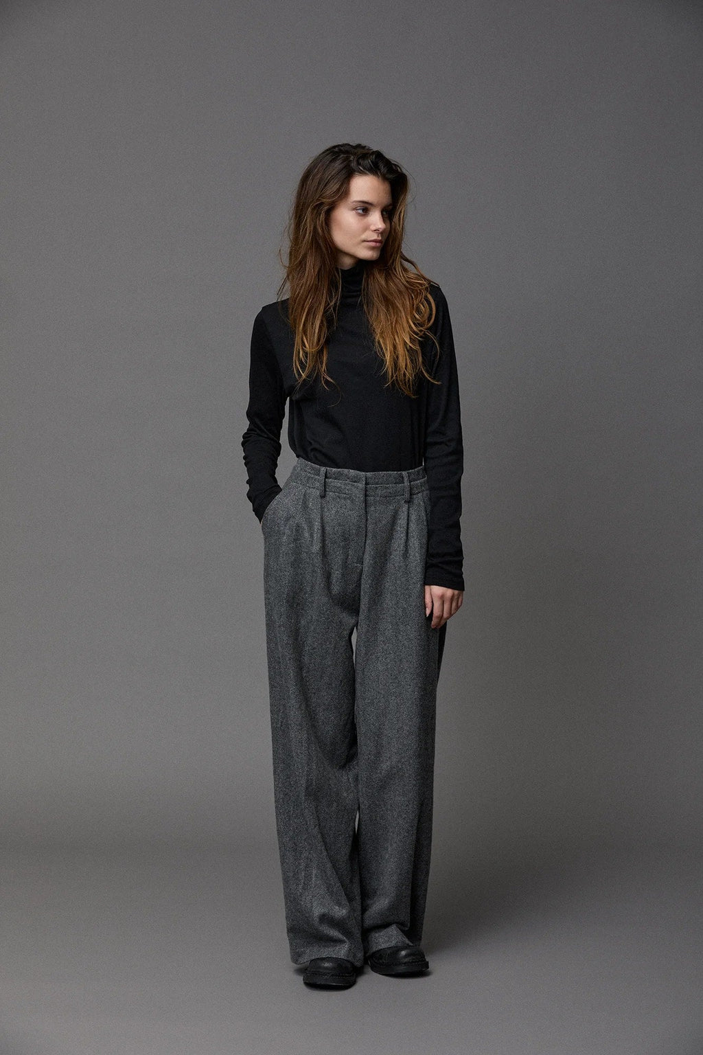Wool Suit Straight Wide-Leg Pants
