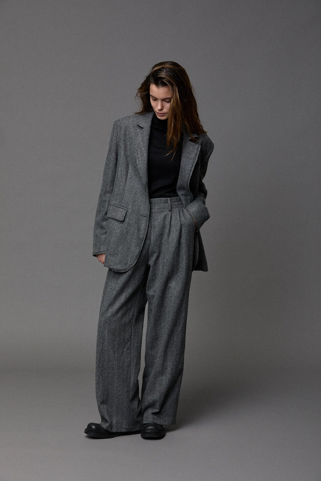 Wool Suit Straight Wide-Leg Pants