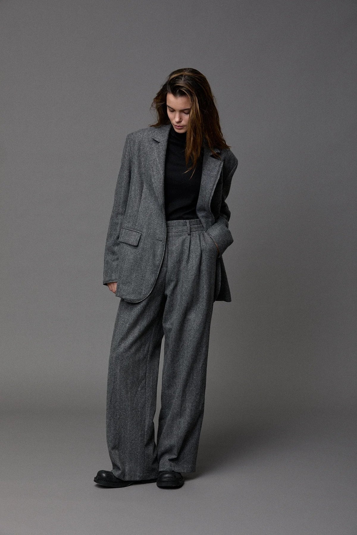 Wool Suit Straight Wide-Leg Pants