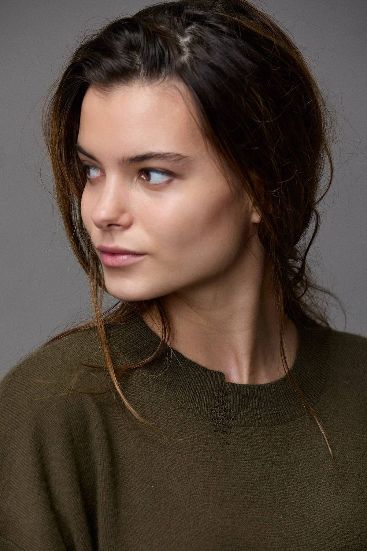 Olive Green Crew - Neck Relaxed Long - Sleeve Knit Top