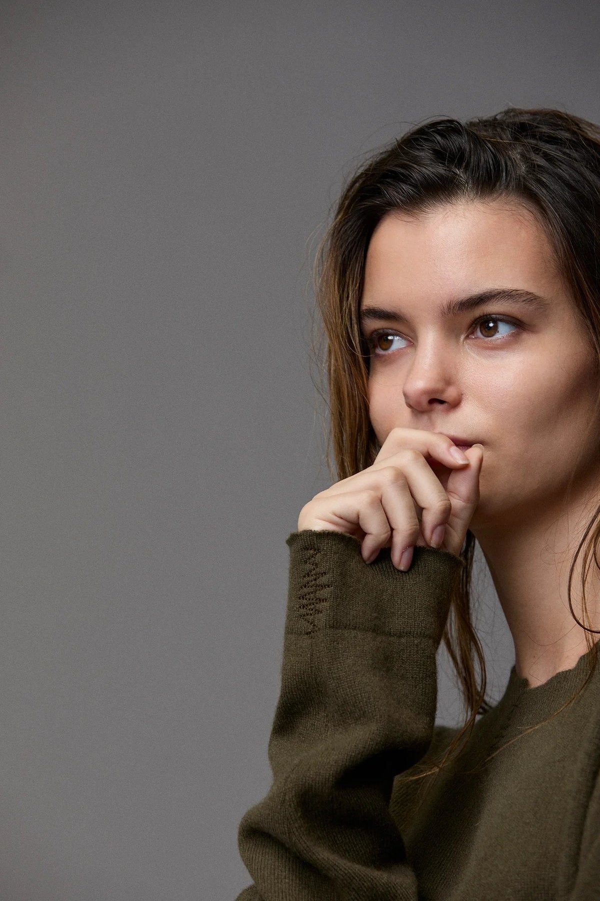 Olive Green Crew - Neck Relaxed Long - Sleeve Knit Top
