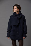 Cozy Navy Buttoned Cardigan with Matching Scarf