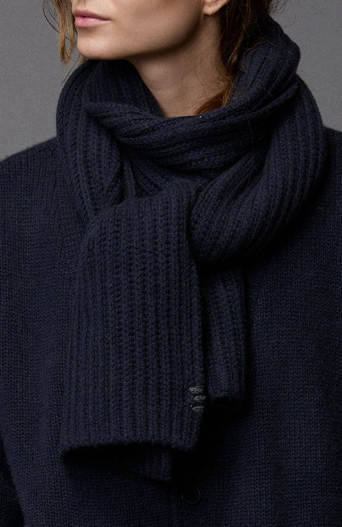 Cozy Navy Buttoned Cardigan with Matching Scarf