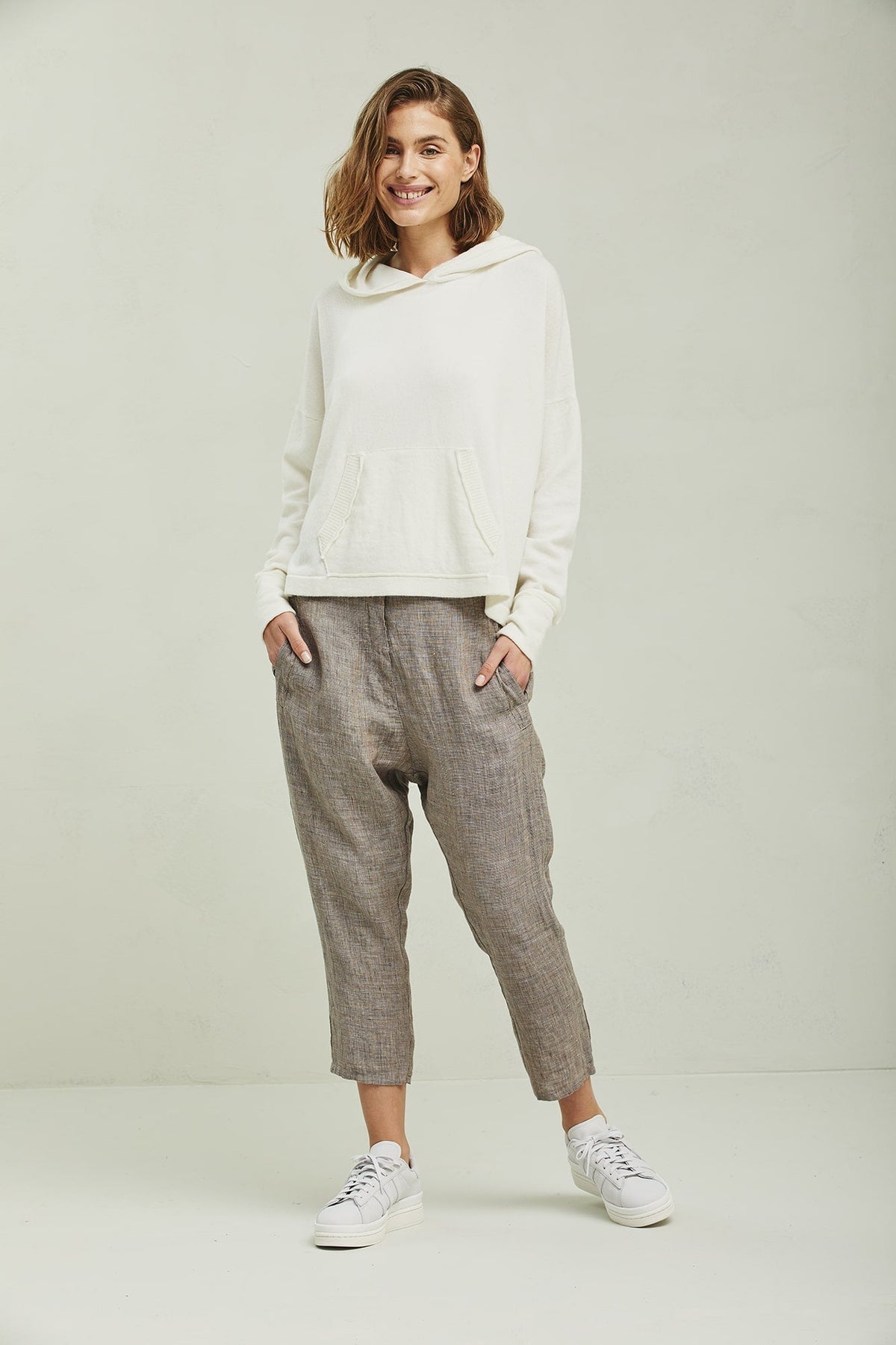 White Hooded Long - Sleeved Knit Sweater