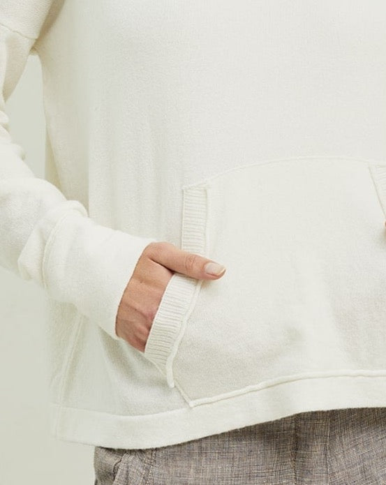 White Hooded Long - Sleeved Knit Sweater