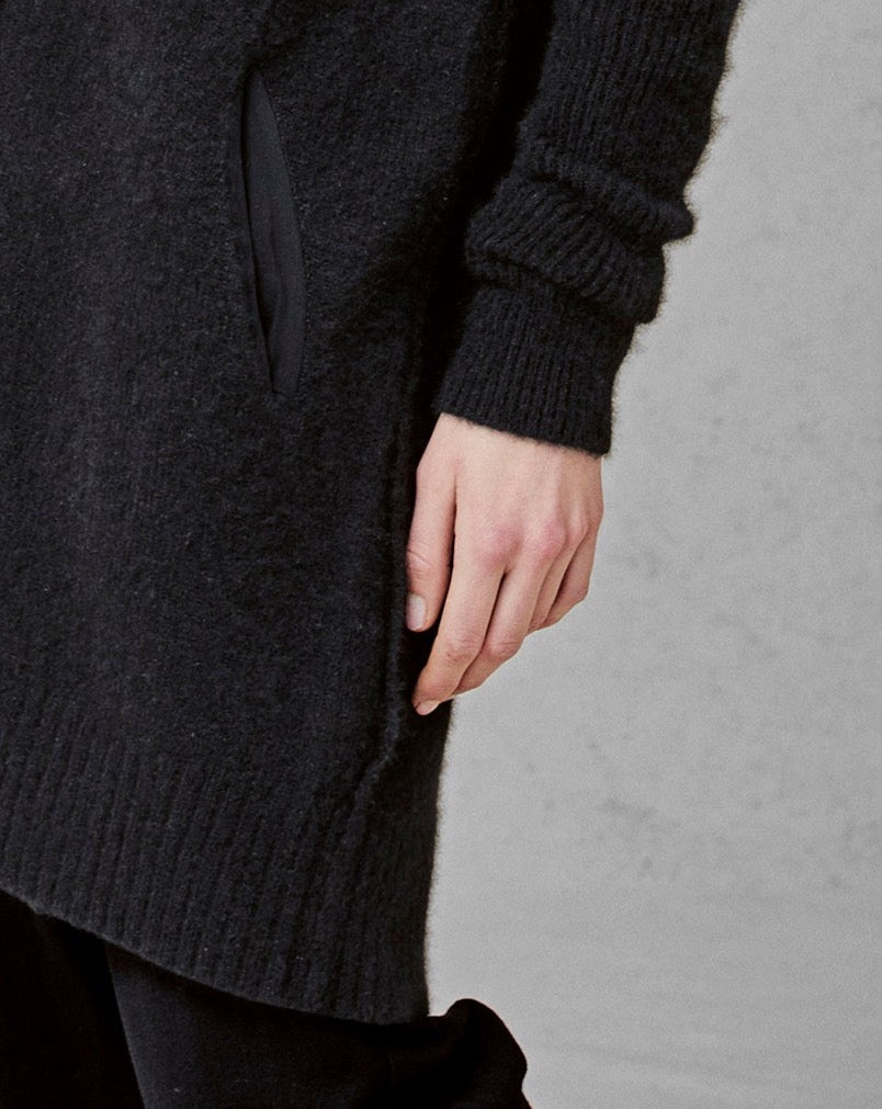 Black Long - Sleeved Knitted Cardigan Sweater Coat
