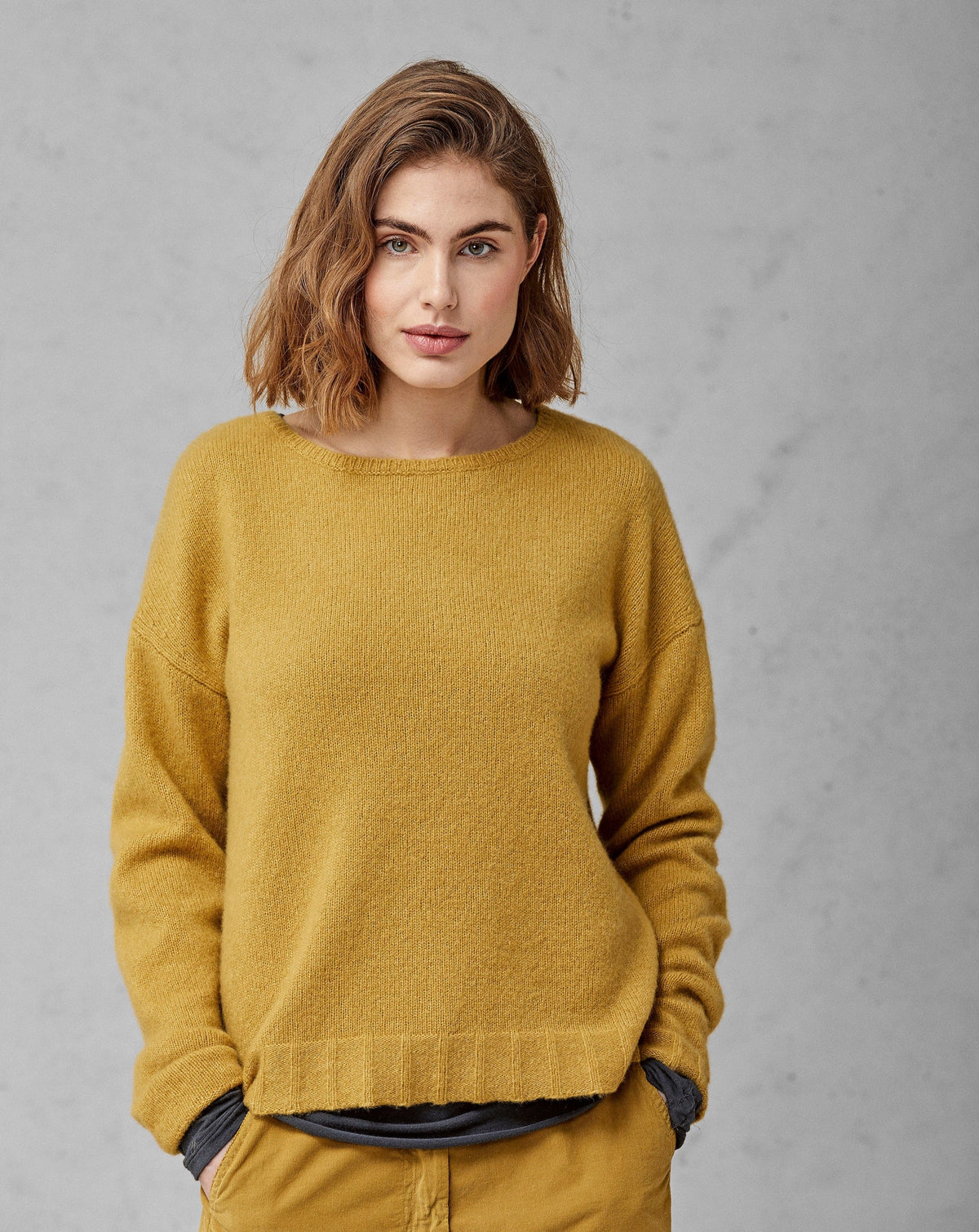Round Neck Loose Warm Yellow Knit Sweater