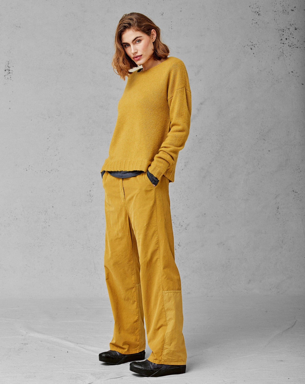 Round Neck Loose Warm Yellow Knit Sweater
