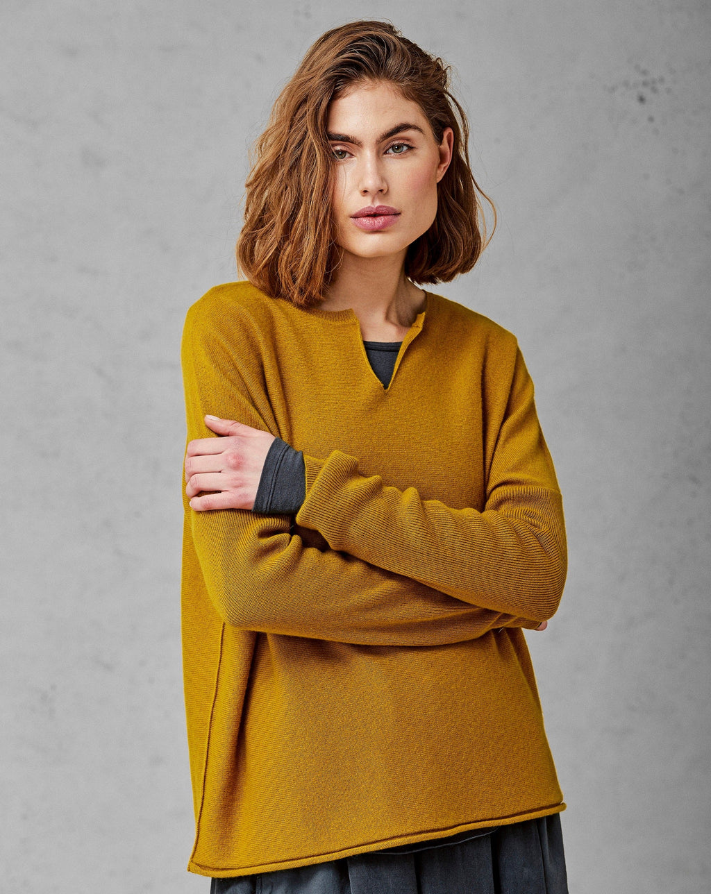 Bright Mustard Long - Sleeved Loose - Fit Knit Sweater