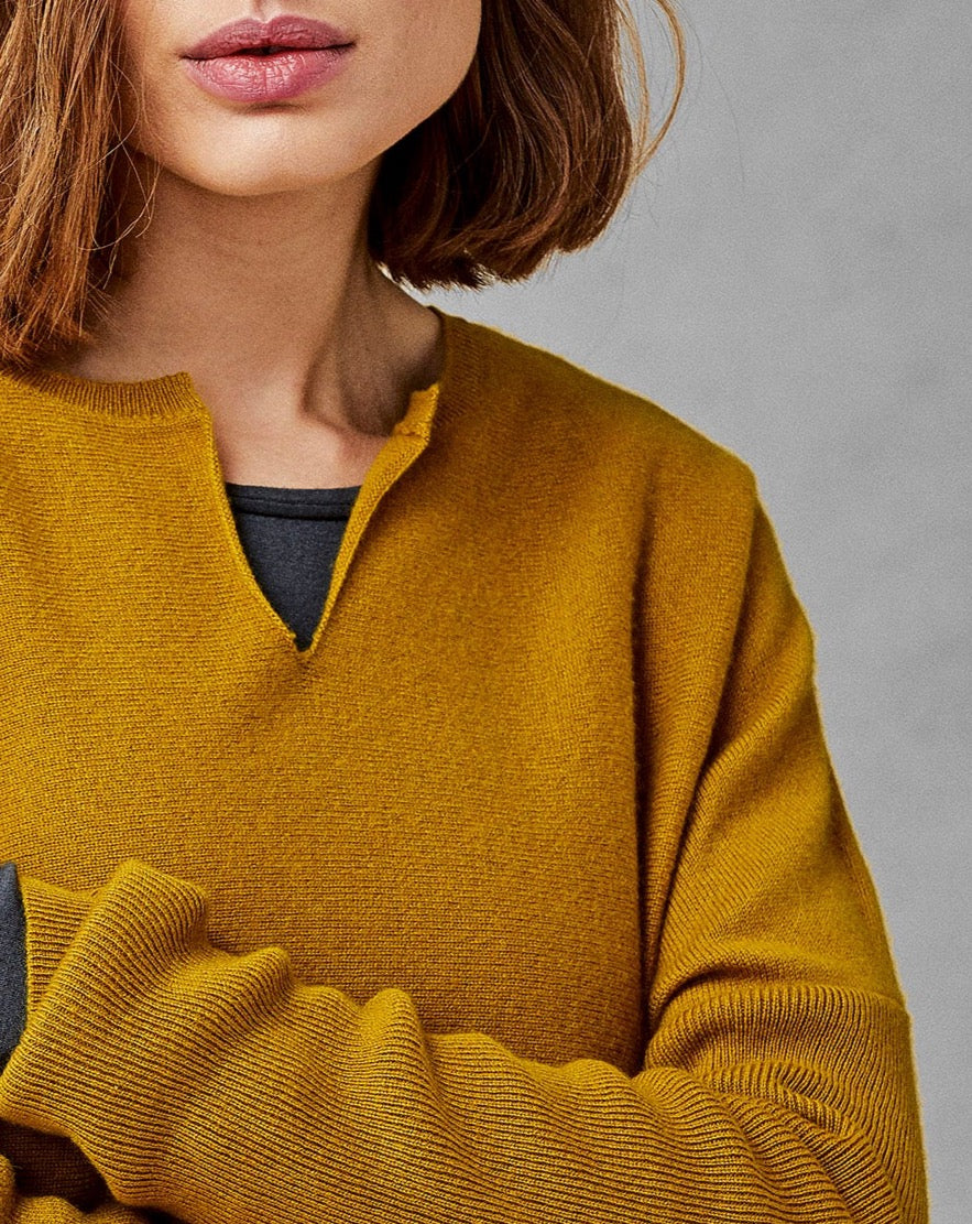 Bright Mustard Long - Sleeved Loose - Fit Knit Sweater