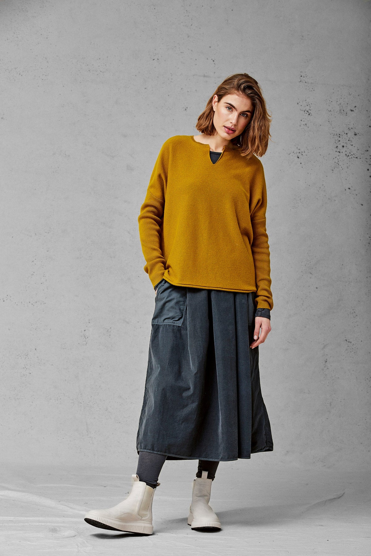 Bright Mustard Long - Sleeved Loose - Fit Knit Sweater