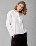 White Simple Style Long Sleeved Buttoned Blouse
