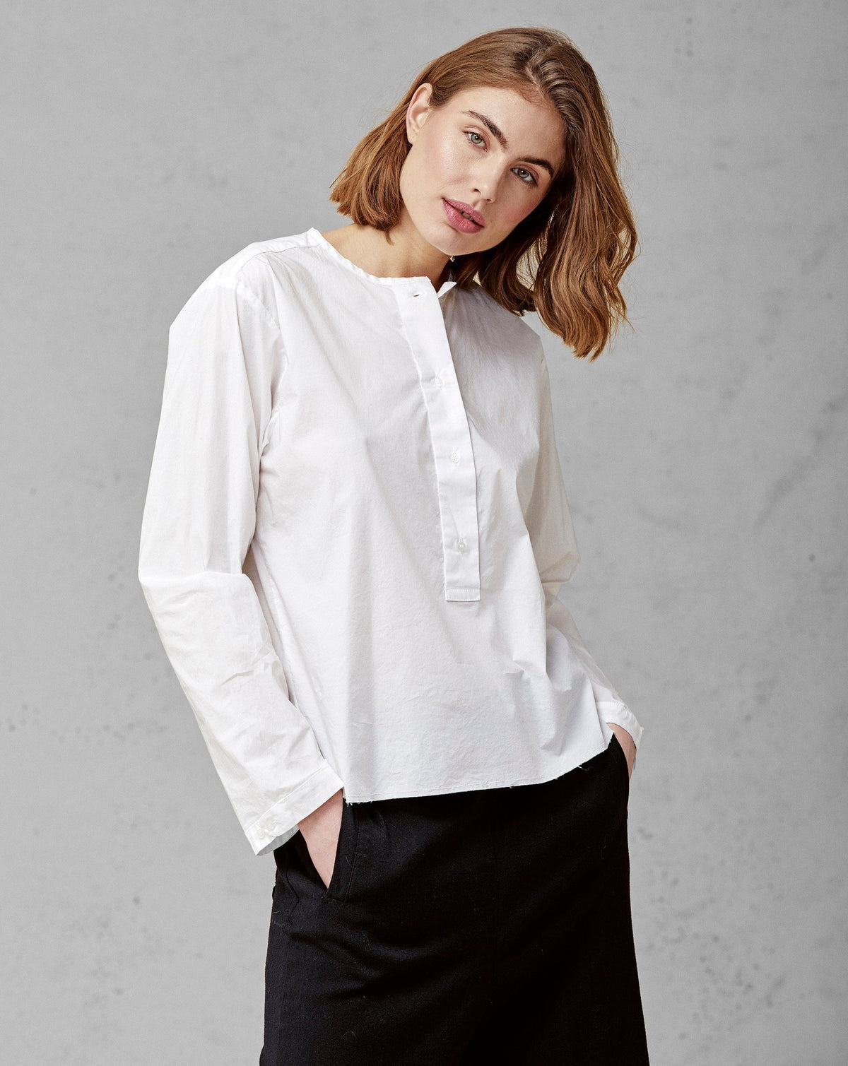 White Simple Style Long Sleeved Buttoned Blouse