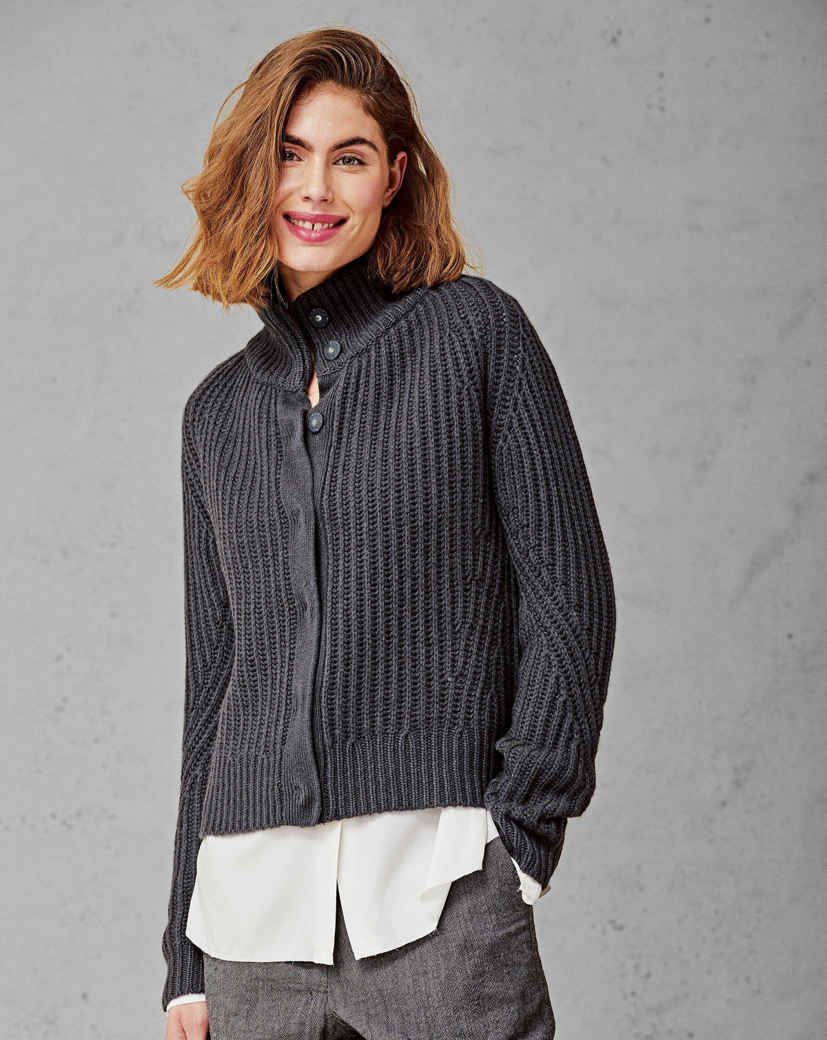 Buttoned Decorative Thick Knit Cardigan